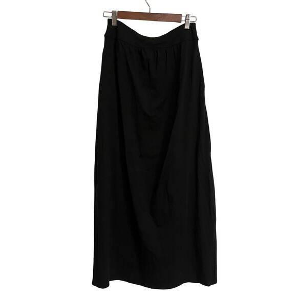 Athleta Maxi Skirt Black Drape Wrap Front Strech Pull On Comfort Modest Small - Picture 2 of 6
